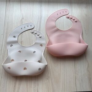Mushie Baby Bib Set - Pink & White Rainbow Pocket